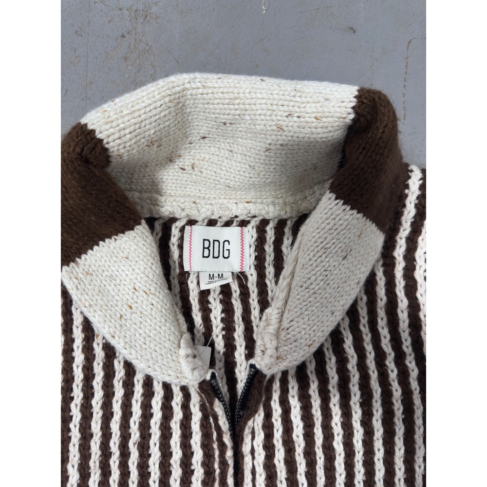 BDG Urban Outfitters Brown Motif Geometric Zip Up Shawl Cardigan Sweater Mens M - Picture 4 of 6